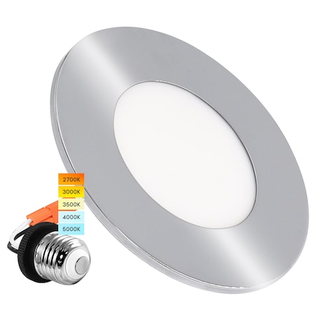 Luxrite 4 Inch LED Recessed Downlight 5 CCT Selectable 2700K-5000K 8W 500LM Dimmable Magnetic Trim - Chrome LR24960 LR24974-1PK